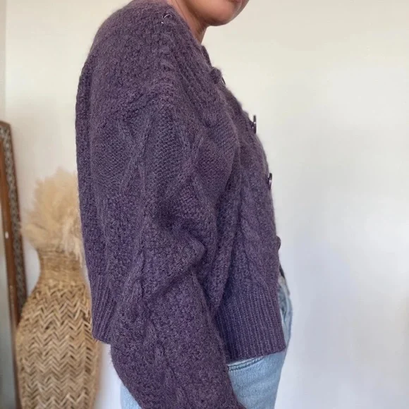 Purple Fuzzy Pom Pom Cardigan - New - Picture 4 of 6